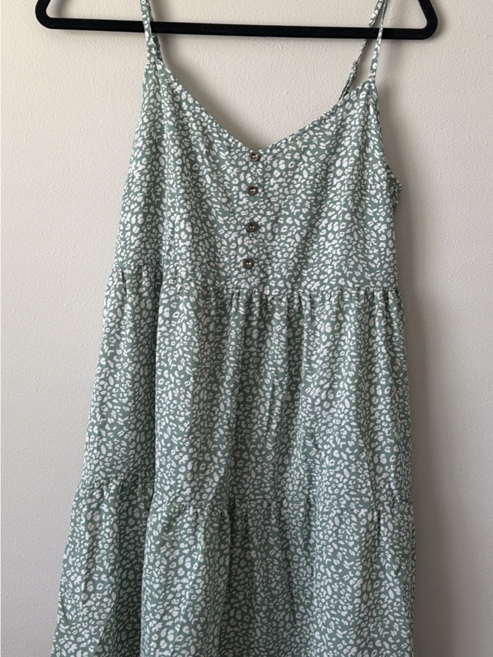 Sage Green Printed Sundress with Buttons